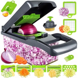 Vegetable Chopper, Pro Onion, Multifunctional 14 in 1 Food Chopper, Kitchen Vegetable Cutter Slicer Dicer,Veggie Chopper With 8 Blades, Potatoes, Carrot and Garlic Chopper With Container