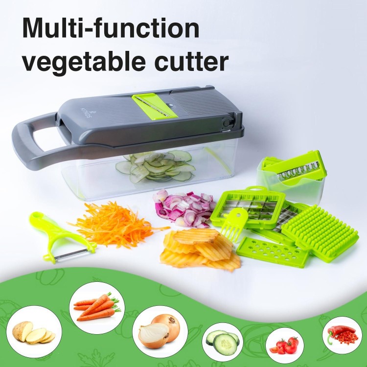 Vegetable Chopper, Pro Onion, Multifunctional 14 in 1 Food Chopper, Kitchen Vegetable Cutter Slicer Dicer,Veggie Chopper With 8 Blades, Potatoes, Carrot and Garlic Chopper With Container