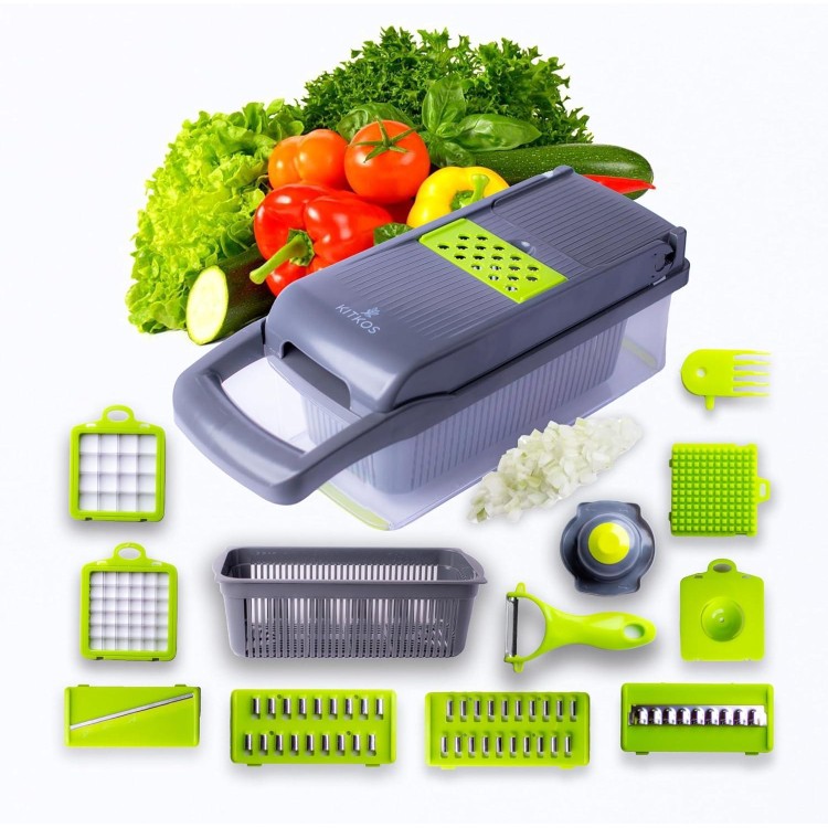 Vegetable Chopper, Pro Onion, Multifunctional 14 in 1 Food Chopper, Kitchen Vegetable Cutter Slicer Dicer,Veggie Chopper With 8 Blades, Potatoes, Carrot and Garlic Chopper With Container