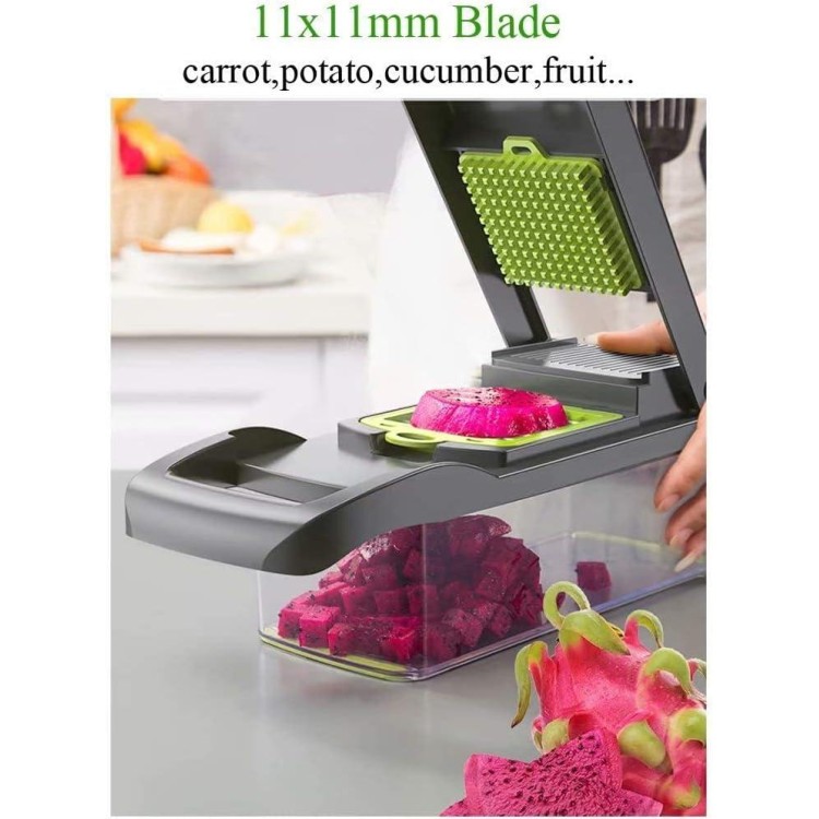 Vegetable Chopper Mandoline Slicer Cutter and Grater 11 in 1 Vegetable Slicer Potato Onion Veggie Chopper Dicer with Container Gray