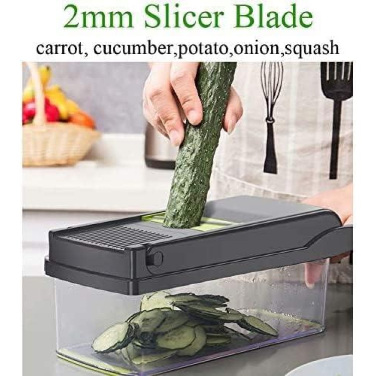 Vegetable Chopper Mandoline Slicer Cutter and Grater 11 in 1 Vegetable Slicer Potato Onion Veggie Chopper Dicer with Container Gray