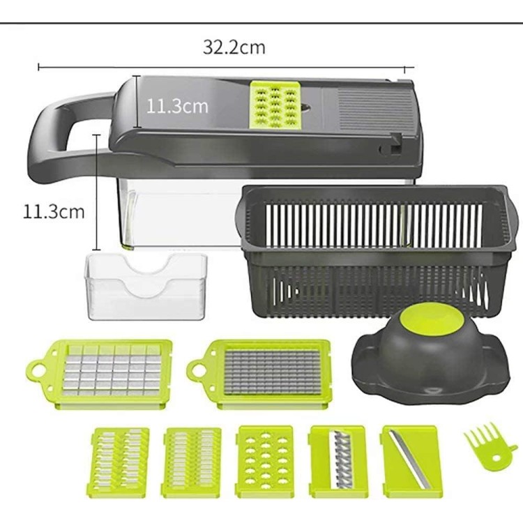 Vegetable Chopper Mandoline Slicer Cutter and Grater 11 in 1 Vegetable Slicer Potato Onion Veggie Chopper Dicer with Container Gray