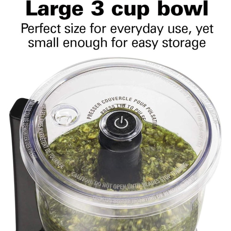 Hamilton Beach Electric Vegetable Chopper & Mini Food Processor, 3-Cup, 350 Watts, for Dicing, Mincing, and Puree, Black (72850)