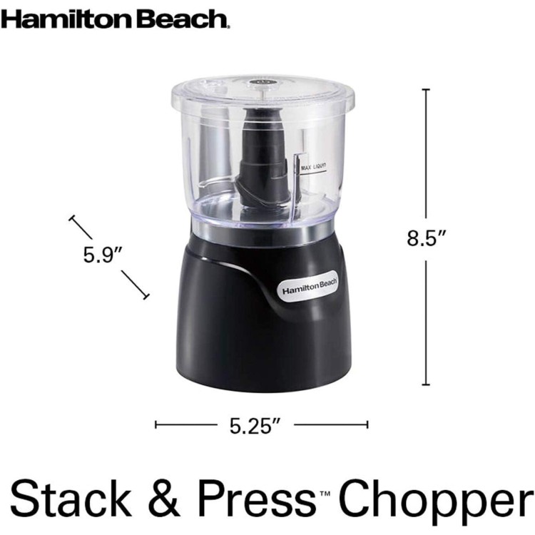 Hamilton Beach Electric Vegetable Chopper & Mini Food Processor, 3-Cup, 350 Watts, for Dicing, Mincing, and Puree, Black (72850)