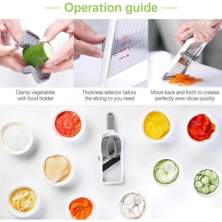 Multi Handheld Mandoline Slicer - Adjustable Stainless Steel Blade, Slicer Vegetable Cutter with Comfort Grip, Safety Features, Easy to Clean, Slicers for Fruits and Vegetables