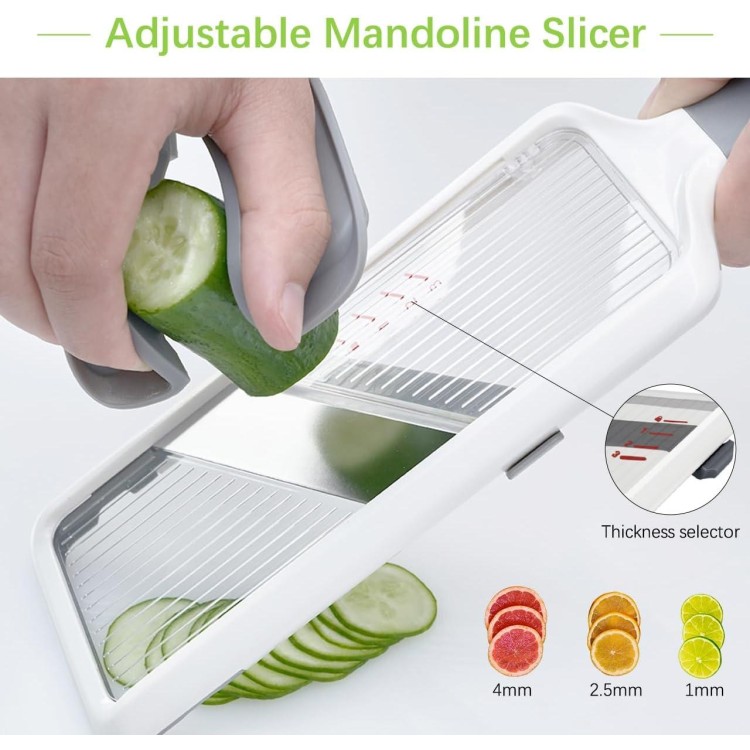 Multi Handheld Mandoline Slicer - Adjustable Stainless Steel Blade, Slicer Vegetable Cutter with Comfort Grip, Safety Features, Easy to Clean, Slicers for Fruits and Vegetables