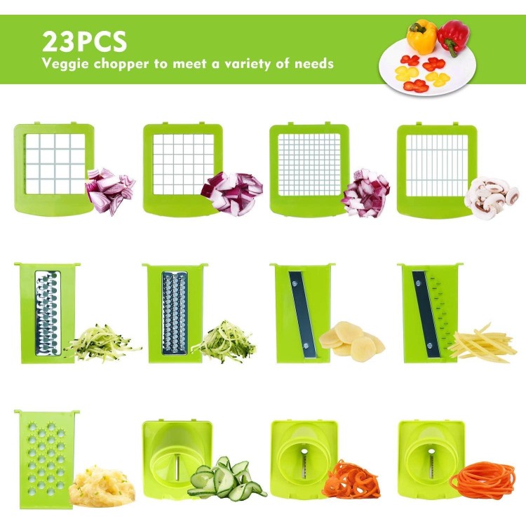 Vegetable Chopper and Slicer Dicer for Kitchen 23 PCS Veggie Slicer and Chopper Vegetable Cutter Cooking Accessories Gadget Stuff Salad Maker Dicing Machine Potato Fruit Chopper with Container