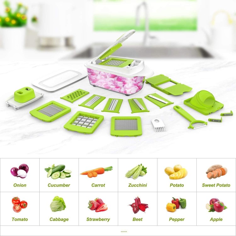 Vegetable Chopper and Slicer Dicer for Kitchen 23 PCS Veggie Slicer and Chopper Vegetable Cutter Cooking Accessories Gadget Stuff Salad Maker Dicing Machine Potato Fruit Chopper with Container