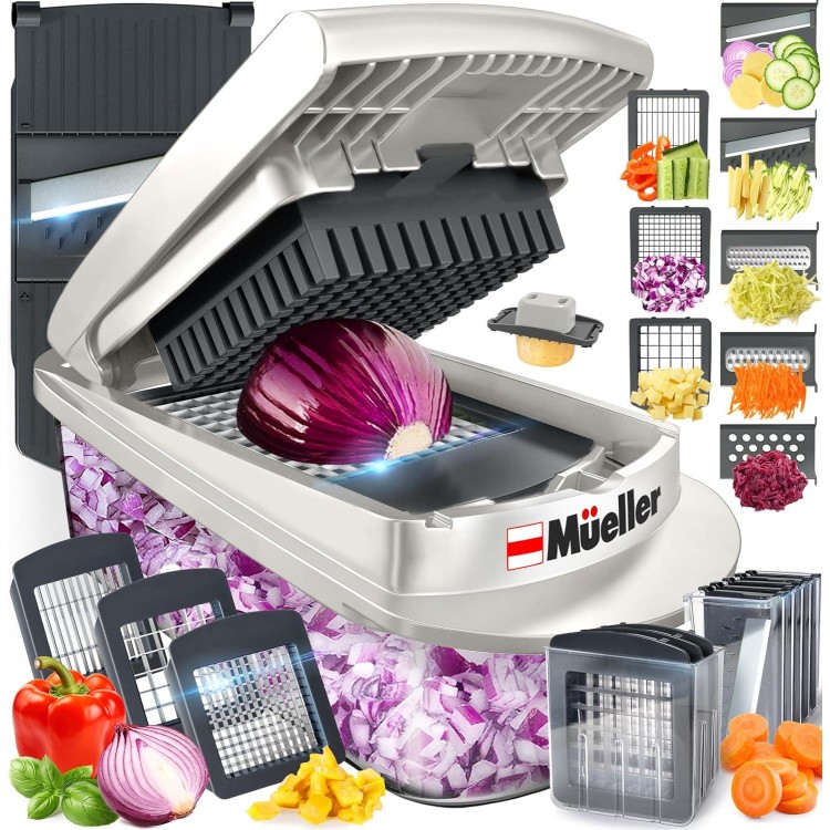 Mueller Pro-Series 10-in-1, 8 Blade Vegetable Chopper, Onion Mincer, Cutter, Dicer, Egg Slicer with Container, French Fry Cutter, Potato Slicer, Home Essentials & Kitchen Gadgets, Salad Chopper