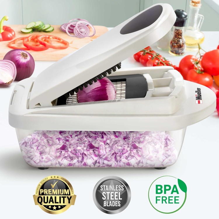 Mueller Pro-Series 10-in-1, 8 Blade Vegetable Chopper, Onion Mincer, Cutter, Dicer, Egg Slicer with Container, French Fry Cutter, Potato Slicer, Home Essentials & Kitchen Gadgets, Salad Chopper