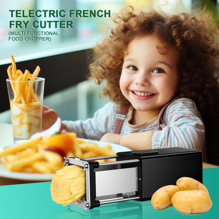 Electric French Fry Cutter, Professional commercial and household french fries cutter, potato slicer with 1/2Inch & 3/8Inch blade, Electric vegetable chopper, Suitable for potato, carrot(Black)