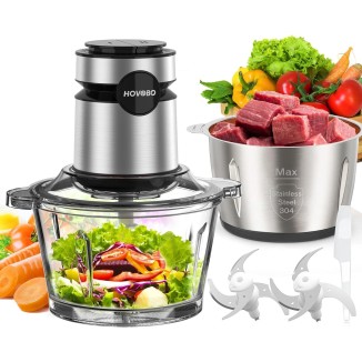 Food Processor, 500W Electric Meat Grinder Food Chopper with Two 8 Cup Bowls & 2 Bi-Level Blades, 2 Speed Kitchen Cutter for Vegetable, Onion, Garlic, Meat, Nuts, and Baby Food, Black