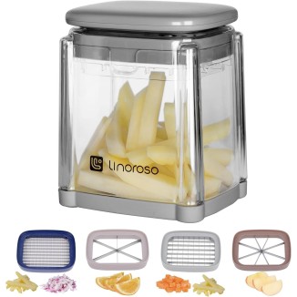 linoroso French Fry Cutter, 4-in-1 Multi-functional Onion/Vegetable Chopper with Container, Pro Food Chopper, Veggie Chopper, and Food Dicer