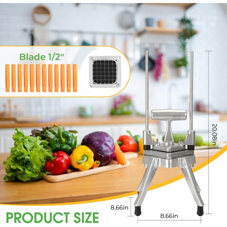 Commercial Chopper Vegetable Dicer Cutter Fruit Dicer Heavy Duty Stainless Stee Dicer Cutter Onion Chopper Professional Food Dicer for French Fry Tomato Peppers Potato (1IN1, 1/2'')