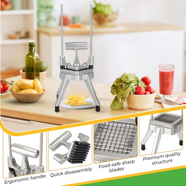 Commercial Chopper Vegetable Dicer Cutter Fruit Dicer Heavy Duty Stainless Stee Dicer Cutter Onion Chopper Professional Food Dicer for French Fry Tomato Peppers Potato (1IN1, 3/8'')