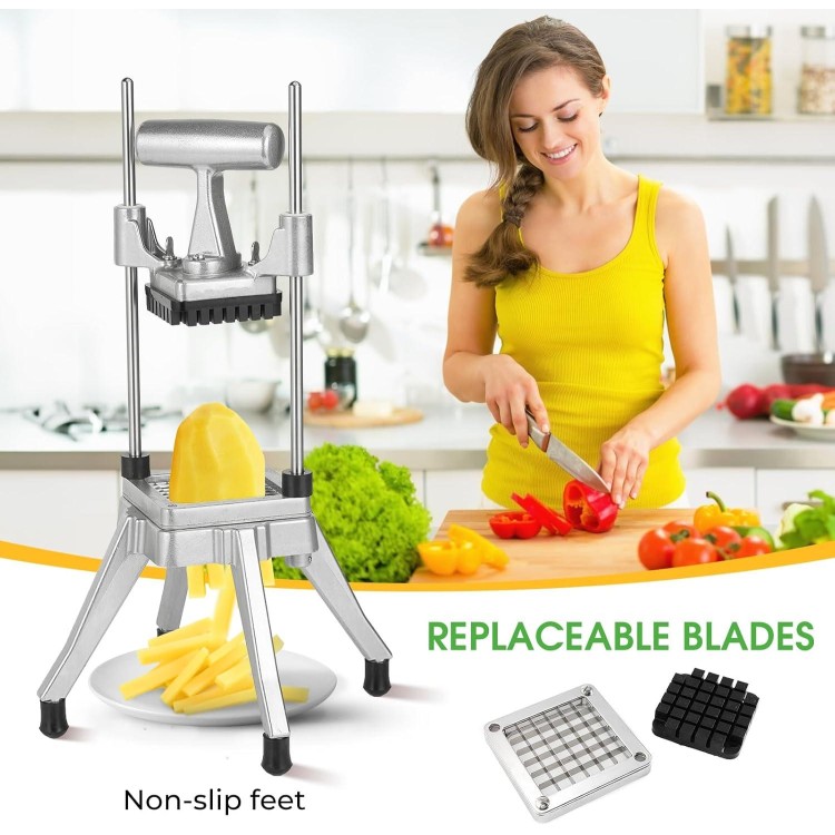 Commercial Chopper Vegetable Dicer Cutter Fruit Dicer Heavy Duty Stainless Stee Dicer Cutter Onion Chopper Professional Food Dicer for French Fry Tomato Peppers Potato (1IN1, 1/2'')