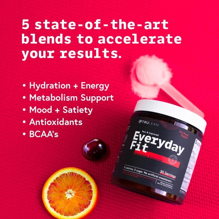 TRULEAN Everyday Fit Water Enhancer Sugar Free Electrolyte Powder Drink BCAA Blend Keto Amino Acid Supplement Delicious Fit Fruit Punch 30 Servings (Pack of 1)