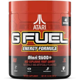 G Fuel Atari 2600+™ Energy Powder, Sugar Free, Clean Caffeine Focus Supplement, Water Mix, Red Explosive Fruit Gummy Flavor, Focus Amino, Vitamin + Antioxidants Blend, 9.9 oz (40 Servings)