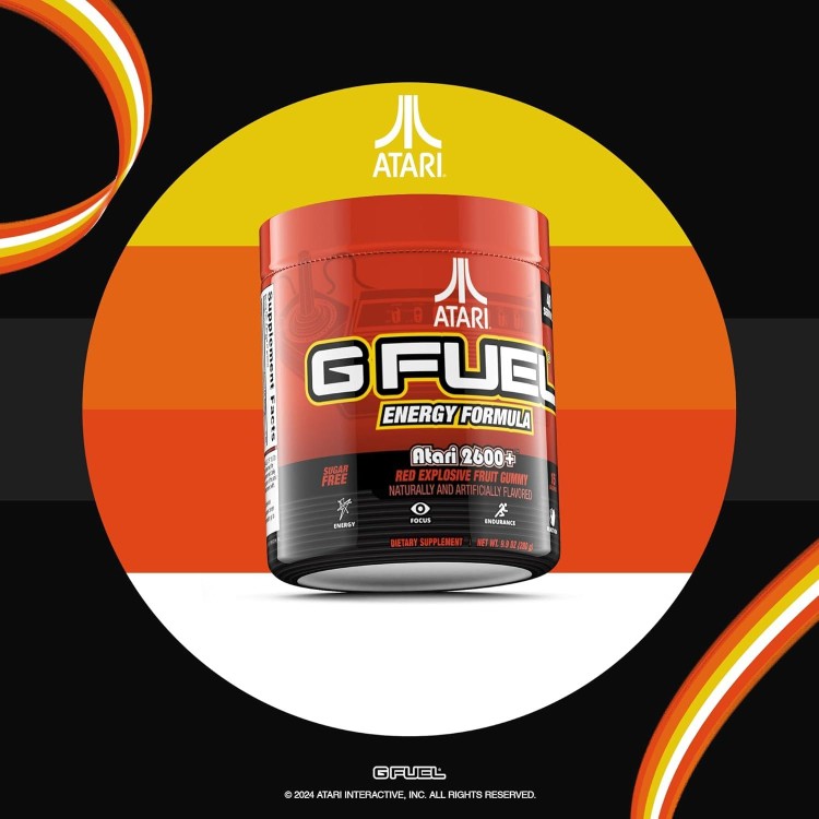 G Fuel Atari 2600+™ Energy Powder, Sugar Free, Clean Caffeine Focus Supplement, Water Mix, Red Explosive Fruit Gummy Flavor, Focus Amino, Vitamin + Antioxidants Blend, 9.9 oz (40 Servings)