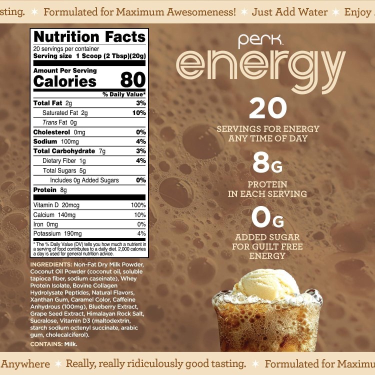 Perk Energy Original Root Beer Freeze Flavored (20 Servings) - Gluten Free, Soy Free and Peanut Free