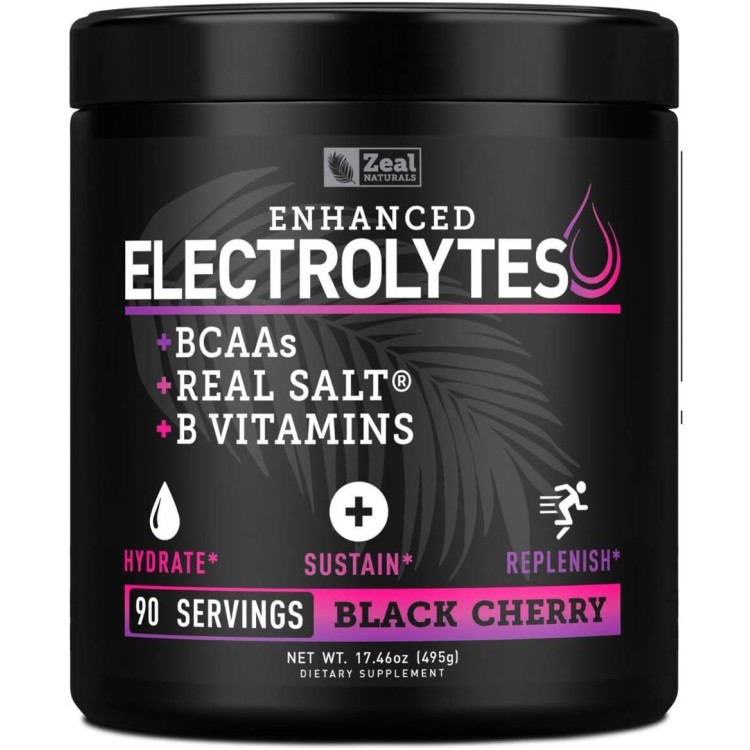 Enhanced Electrolyte Powder (Black Cherry| 90ct.) Sugar Free + BCAA, B-Vitamins & Real Salt - Keto Electrolytes Drinks, Hydration Powder w Potassium, Sodium, Zinc, Magnesium for Hydration & Recovery