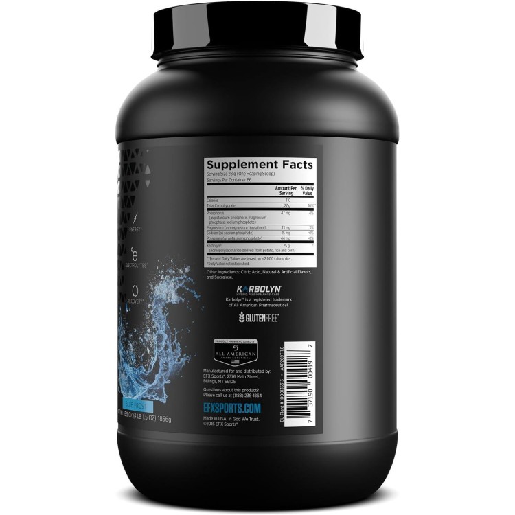 EFX Sports Karbolyn Hydrate | Carbohydrate Powder + Electrolytes | Sugar Free Sports Drink Mix | Fuel & Hydration | Stimulant Free | 66 Servings (Blue Frost)