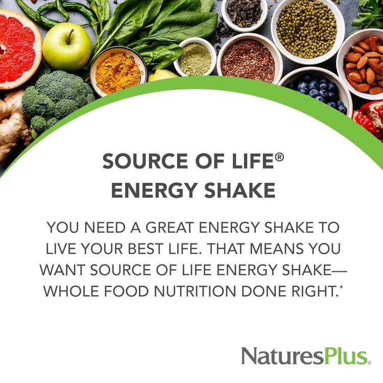 Natures Plus Source of Life Energy Shake - 2.2 lbs Multivitamin, Mineral & Protein Powder - Granola Flavor - Whole Food Meal Replacement - Non-GMO, Vegetarian, Gluten-Free - 26 Servings