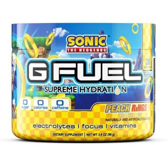 G Fuel Sonic's Peach Rings Electrolytes Powder, Water Mix for Hydration, Energy and Focus, Sugar Free, Zero Caffeine Supplement with Essential Minerals, Peach Rings Flavor, 3.4 oz (30 Servings)