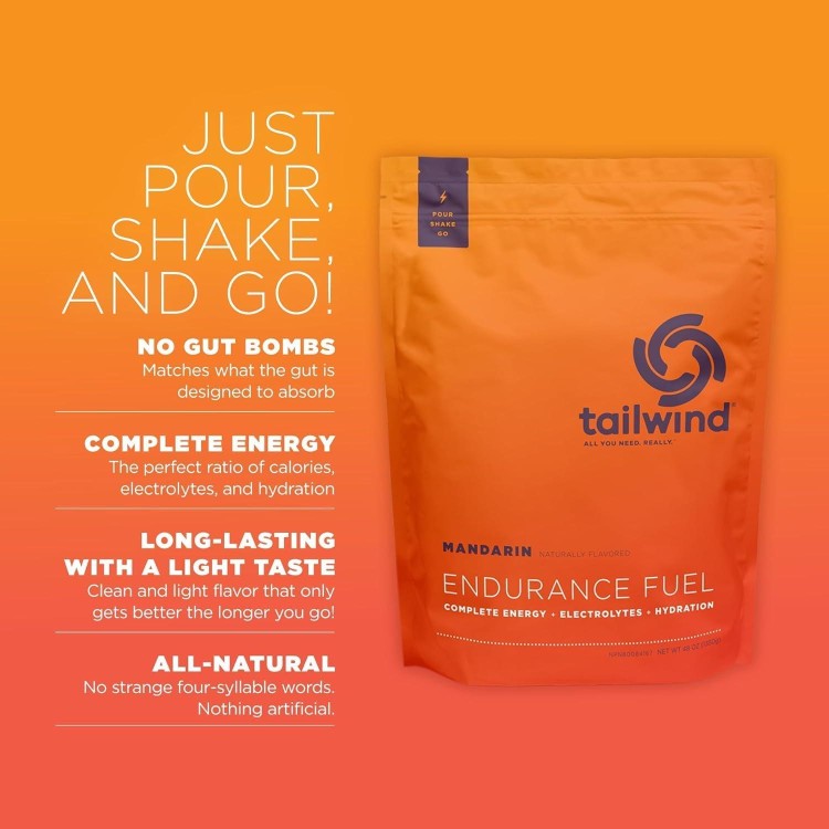 Tailwind Nutrition Endurance Fuel, Electrolyte & Hydration Sports Drink Mix Powder, Gluten-Free, Vegan, Mandarin, 50 Servings