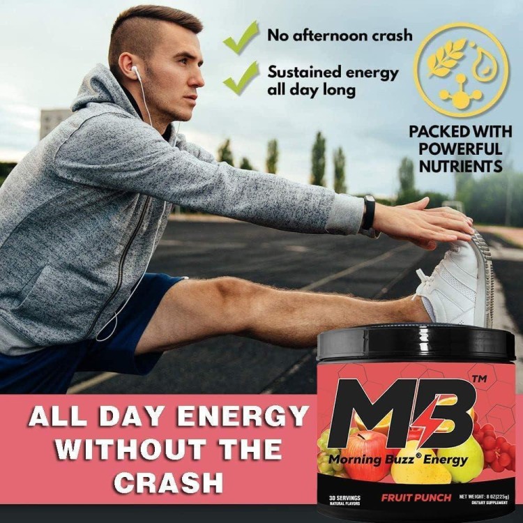 Morning Buzz Energy Drink Powder - Energy Boost Drink Mix - Sugar-Free Energy with Antioxidants - Morning Kickstart and Sports Nutrition Endurance Product - 30 Servings, Fruit Punch, 7.9 Ounces