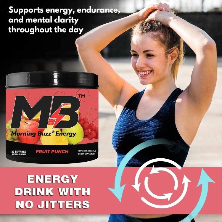 Morning Buzz Energy Drink Powder - Energy Boost Drink Mix - Sugar-Free Energy with Antioxidants - Morning Kickstart and Sports Nutrition Endurance Product - 30 Servings, Fruit Punch, 7.9 Ounces