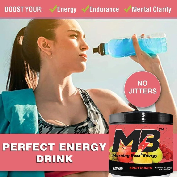 Morning Buzz Energy Drink Powder - Energy Boost Drink Mix - Sugar-Free Energy with Antioxidants - Morning Kickstart and Sports Nutrition Endurance Product - 30 Servings, Fruit Punch, 7.9 Ounces