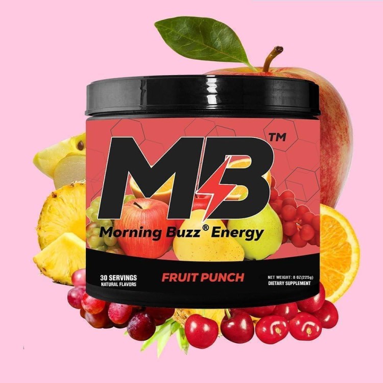 Morning Buzz Energy Drink Powder - Energy Boost Drink Mix - Sugar-Free Energy with Antioxidants - Morning Kickstart and Sports Nutrition Endurance Product - 30 Servings, Fruit Punch, 7.9 Ounces