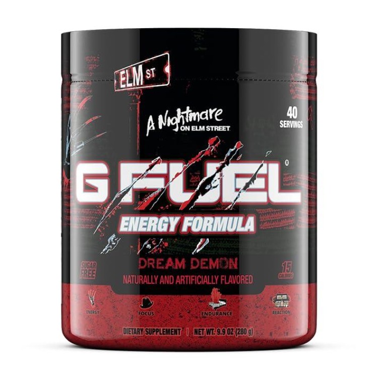 G Fuel Nighmare Elm Street Dream Demon Energy Powder, Sugar Free, Clean Caffeine Focus Supplement, Water Mix, Tart Fruit Punch Flavor, Focus Amino, Vitamin + Antioxidant Blend, 9.9 oz (40 Servings)