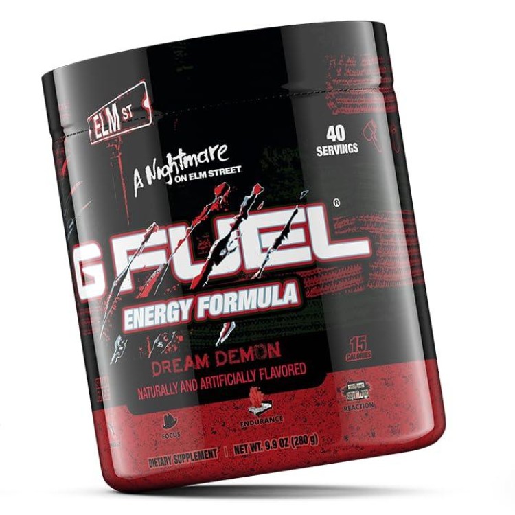 G Fuel Nighmare Elm Street Dream Demon Energy Powder, Sugar Free, Clean Caffeine Focus Supplement, Water Mix, Tart Fruit Punch Flavor, Focus Amino, Vitamin + Antioxidant Blend, 9.9 oz (40 Servings)