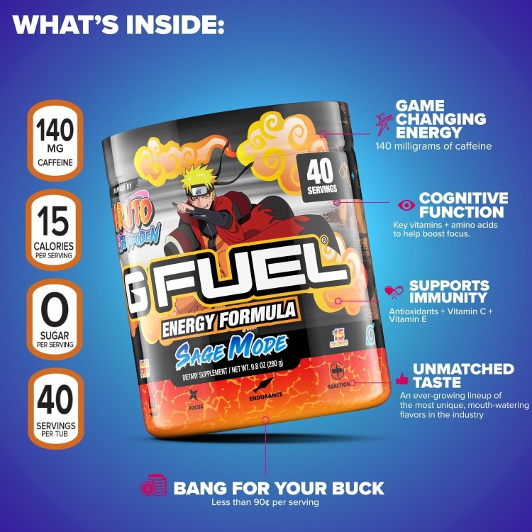 G Fuel Sage Mode Energy Powder, Sugar Free, Clean Caffeine Focus Supplement, Water Mix, Pomelo Fruit + Peaches Flavor, Focus Amino, Vitamin + Antioxidants Blend - 9.8 oz (40 Servings)