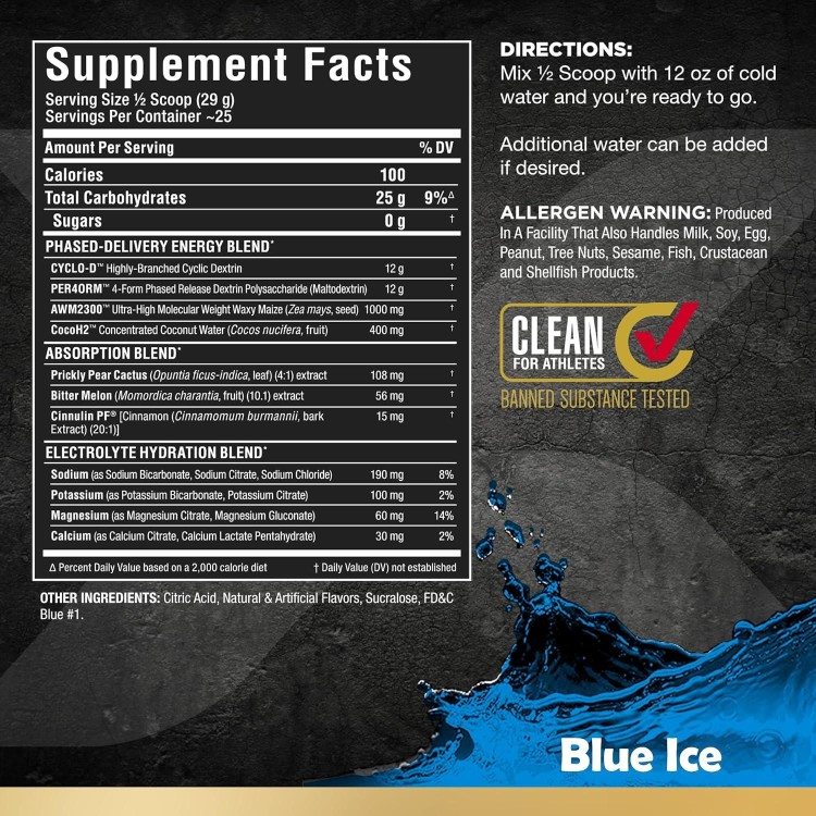 ALLMAX Nutrition Carbion+, Maximum Strength Electrolyte and Hydration Energy Drink, Blue Ice, 870g