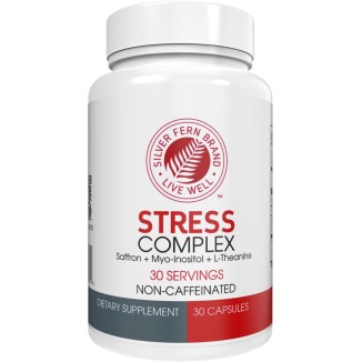 Silver Fern Stress Complex Supplement - Without Caffeine - Sleep, Worry, Mood & More - with Saffron Supplements, L-Theanine Supplement, & Myo-inositol - Natural Stress Relief Supplement (Pack of 1)