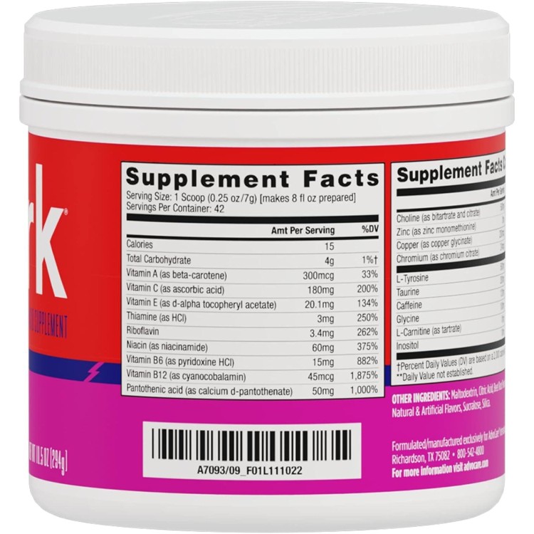 AdvoCare Spark Vitamin & Amino Acid Supplement - Focus & Energy Drink Powder Mix with Vitamin A, B-6, C & E - Also Includes L-Carnitine & L-Tyrosine - Fruit Punch, 10.5 oz