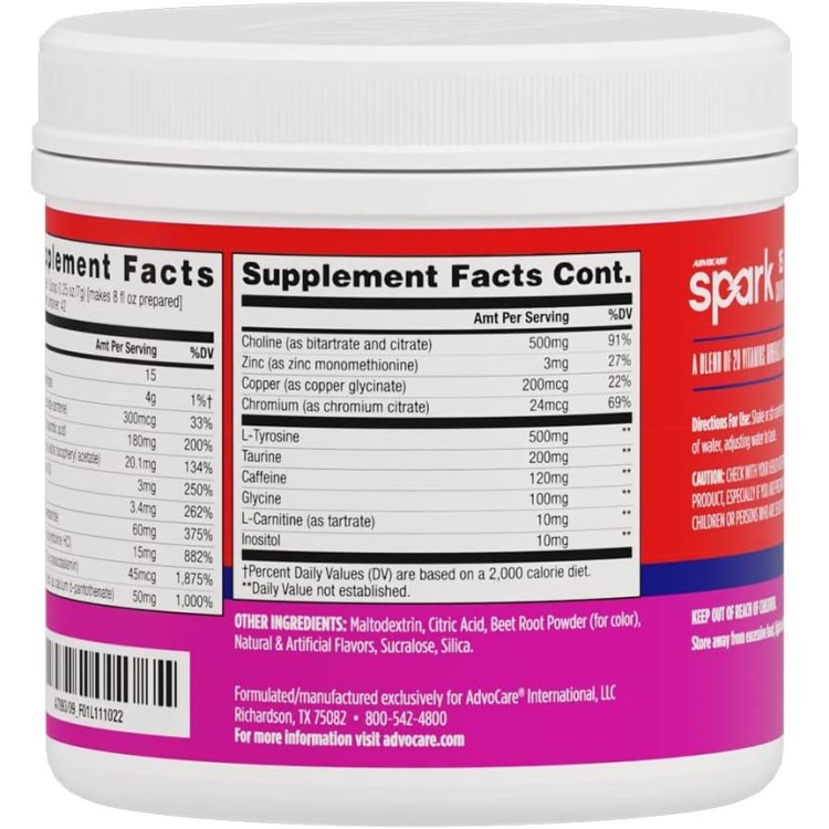 AdvoCare Spark Vitamin & Amino Acid Supplement - Focus & Energy Drink Powder Mix with Vitamin A, B-6, C & E - Also Includes L-Carnitine & L-Tyrosine - Fruit Punch, 10.5 oz