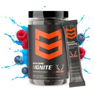 MTN OPS Ignite Trail Packs Supercharged Energy & Focus Drink Mix, BCAA & Nootropic Blend, Gluten Free & 200mg of Caffeine, 20 Servings, Bugle Berry