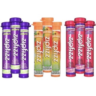 Zifizz Energy Drink Mix Electrolyte Hydration Powder with B12 | Antioxidants |Electrolytes and Multi Vitamin Variety Pack | 3 Fruit Punch, 3 Grape 3 Peach Mango, Pack of 9