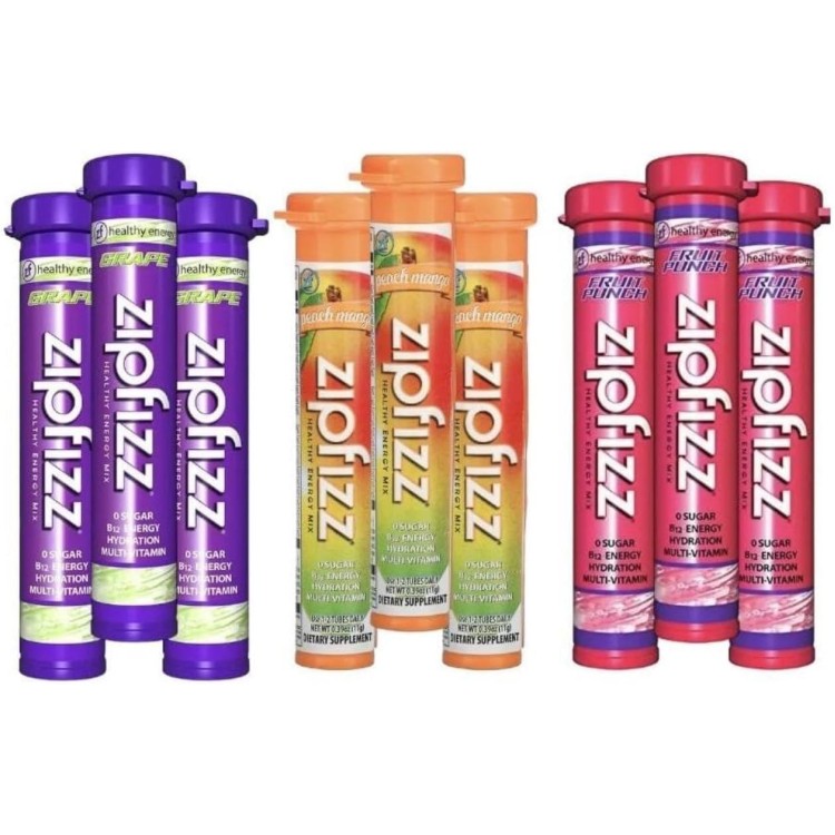 Zifizz Energy Drink Mix Electrolyte Hydration Powder with B12 | Antioxidants |Electrolytes and Multi Vitamin Variety Pack | 3 Fruit Punch, 3 Grape 3 Peach Mango, Pack of 9