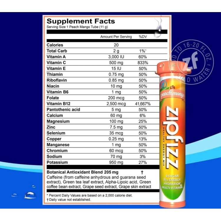 Zifizz Energy Drink Mix Electrolyte Hydration Powder with B12 | Antioxidants |Electrolytes and Multi Vitamin Variety Pack | 3 Fruit Punch, 3 Grape 3 Peach Mango, Pack of 9