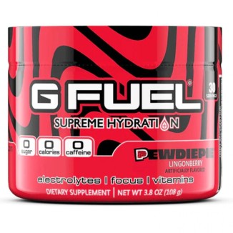 G Fuel PewDiePie Electrolytes Powder, Water Mix for Hydration, Energy and Focus, Sugar Free, Zero Caffeine Supplement with Essential Minerals, Lingonberry Fruit Flavor - 3.3 oz (30 Servings)