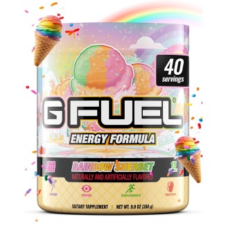 G Fuel Rainbow Sherbet Energy Powder, Sugar Free, Clean Caffeine Focus Supplement, Water Mix, Focus Amino, Vitamin + Antioxidants Blend - 9.8 oz (40 Servings)