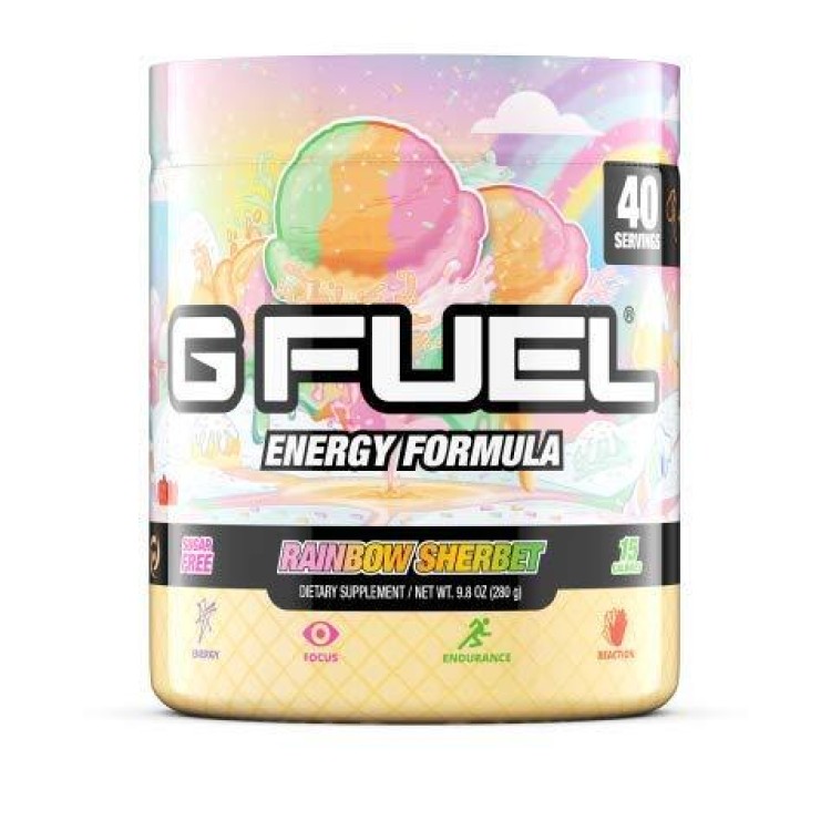 G Fuel Rainbow Sherbet Energy Powder, Sugar Free, Clean Caffeine Focus Supplement, Water Mix, Focus Amino, Vitamin + Antioxidants Blend - 9.8 oz (40 Servings)