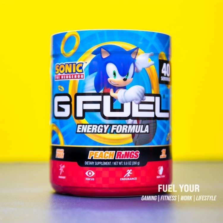 G Fuel Sonic Energy Powder, Sugar Free, Clean Caffeine Focus Supplement, Water Mix, Peach Ring Candy Flavor, Focus Amino, Vitamin + Antioxidants Blend - 9.8 oz (40 Servings)