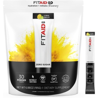 LIFEAID FITAID GO! ZERO SUGAR Recovery + Hydration Packet, W/ BCAAs, Glucosamine, Electrolytes, Omega-3s, 100% Clean, Vegan & Gluten-Free, Naturally Sweetened, 30 Count (Pack of 1)