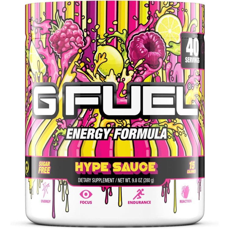 G Fuel Hype Sauce Energy Powder, Sugar Free, Clean Caffeine Focus Supplement, Water Mix, Raspberry Lemonade Flavor, Focus Amino, Vitamin + Antioxidants Blend, 9.8 oz (40 Servings)